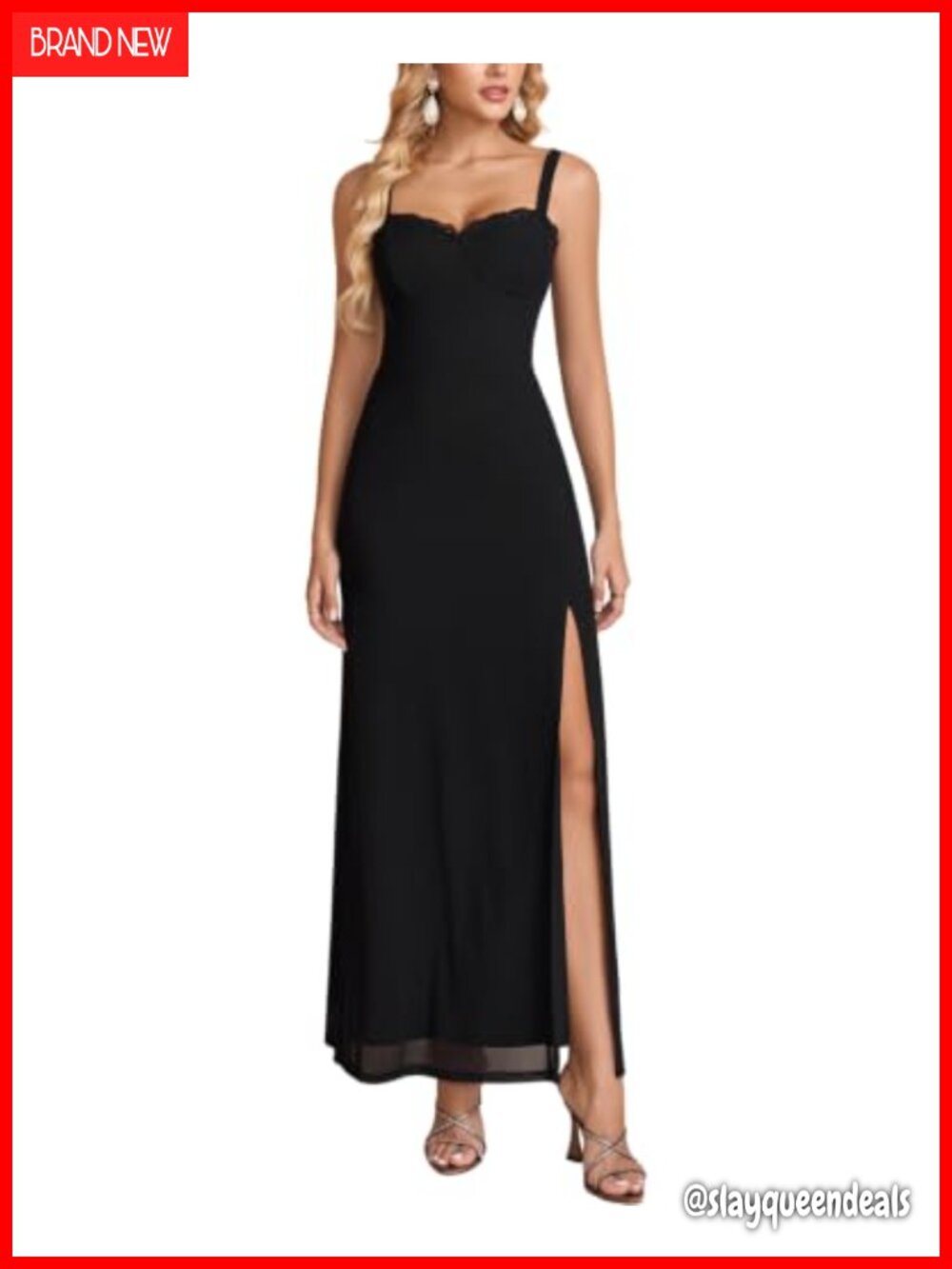 Lace Sweetheart Neckline High Slit A-Line Mesh Maxi Dress Formal Wedding Guest